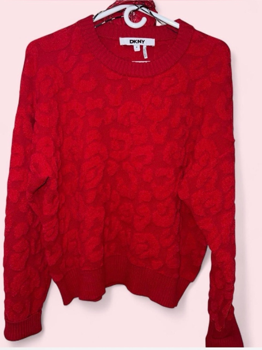 DKNY Red Textured Crewneck Sweater